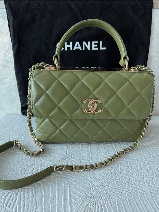 CHANEL Handbags - CHANEL Trendy CC Top Handle Olive Green Quilted  Shoulder Bag with Gold Hardware